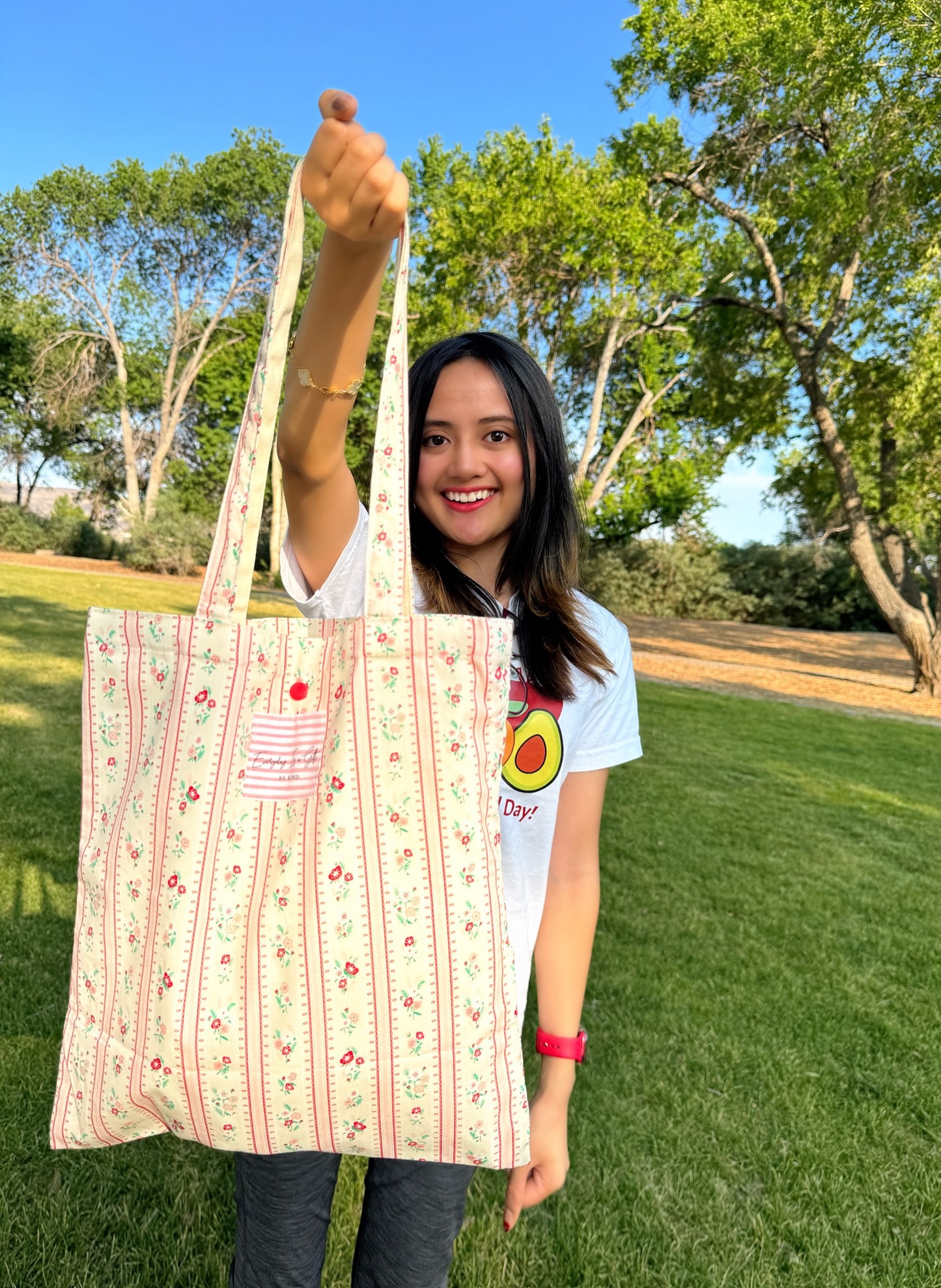 Pink Floral-Print Tote Bag