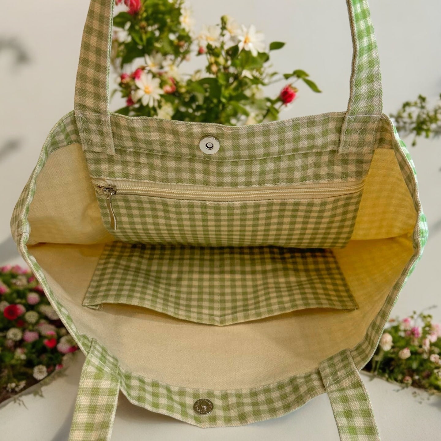 Sage Gingham Tote Bag