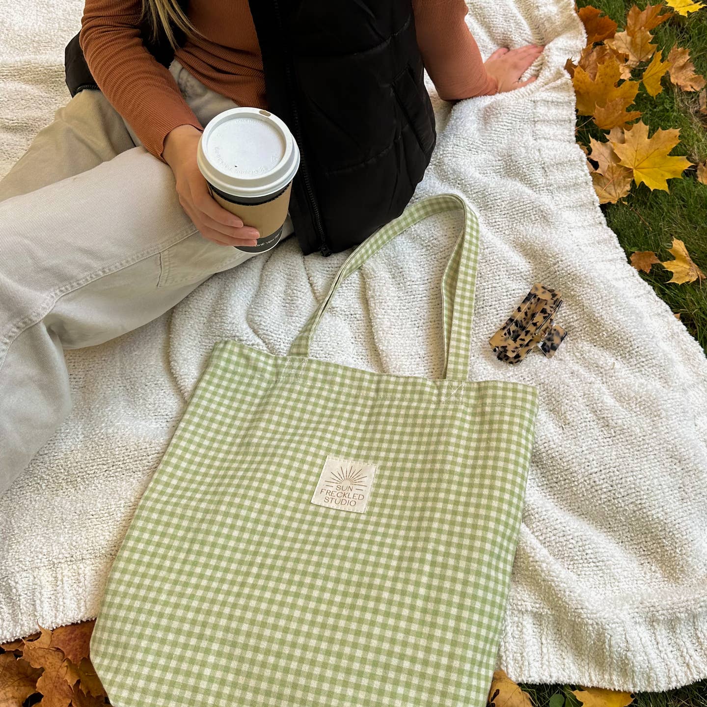 Sage Gingham Tote Bag