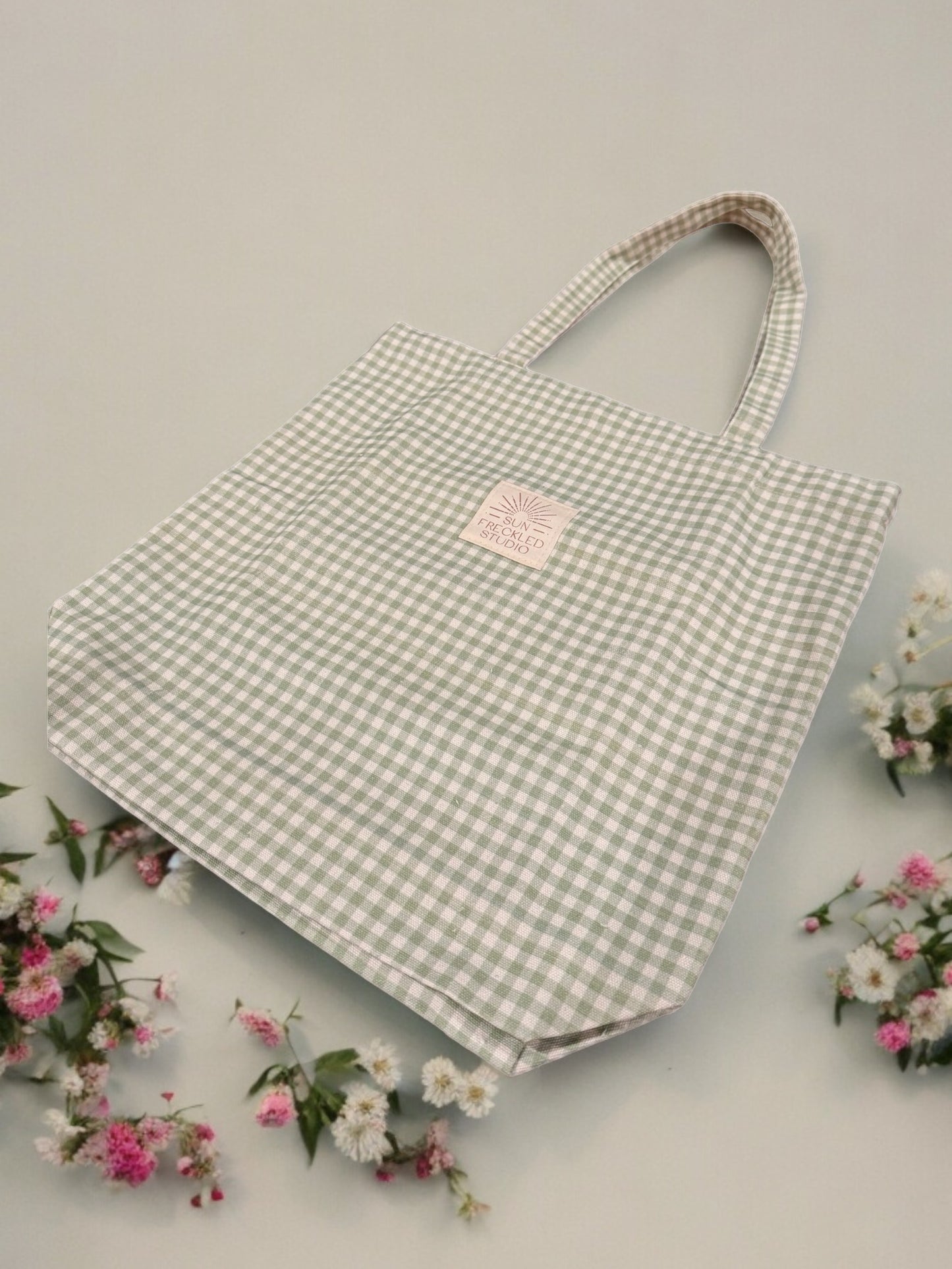 Sage Gingham Tote Bag